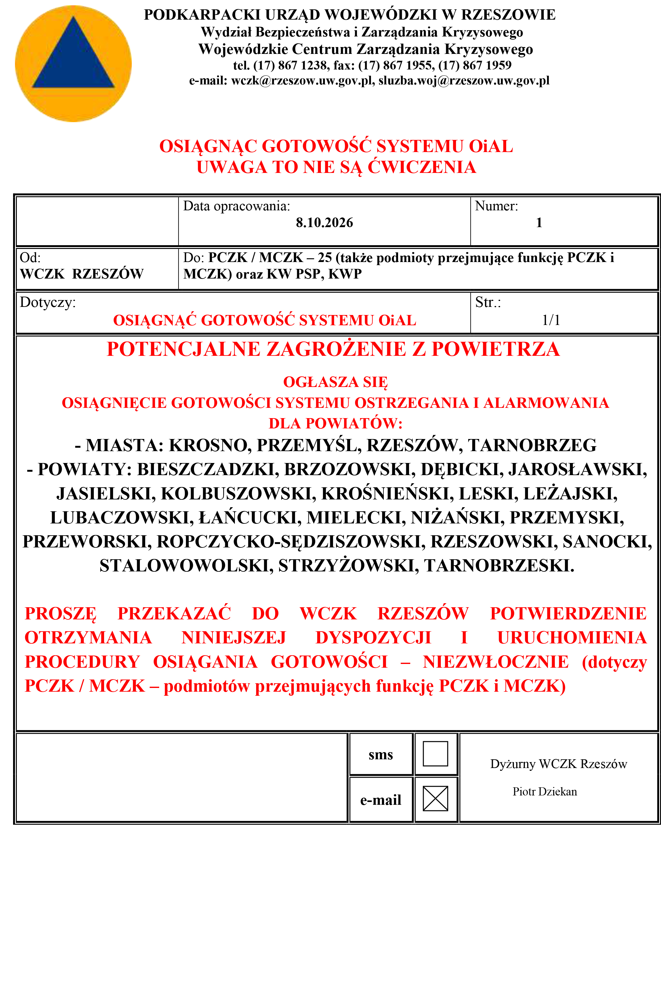 POTENCJALNE ZAGROŻENIE - GOTOWOŚĆ SYSTEMU OiAL