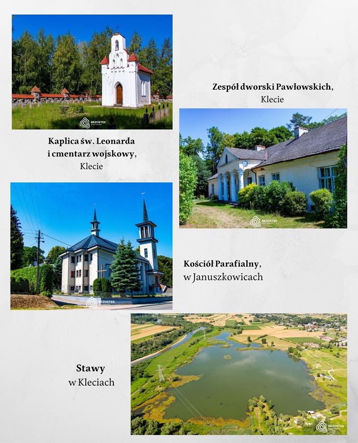 Kaplica św. Leonarda, zespól dworski Pawłowskich w Kleciach, Kościół parafialny w Januszkowicach, stawy w Kleciach