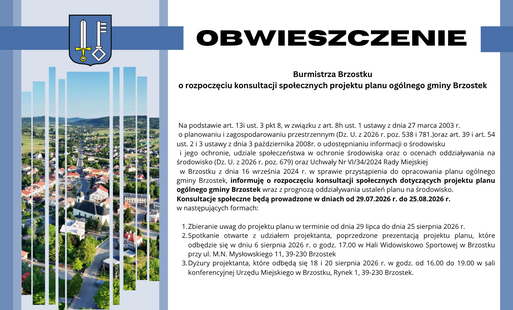 Zdjęcie do Obwieszczenie Burmistrza Brzostku o konsultacjach społecznych Planu Og&oacute;lnego gminy Brzostek