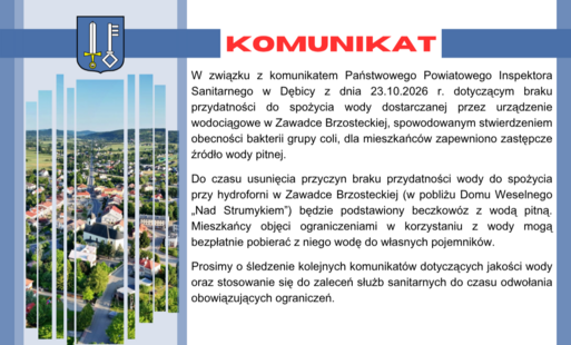 Zdjęcie do !!UWAGA!! Komunikat o braku przydatności wody przeznaczonej do spożycia przez ludzi dla mieszkańc&oacute;w Zawadki Brzosteckiej
