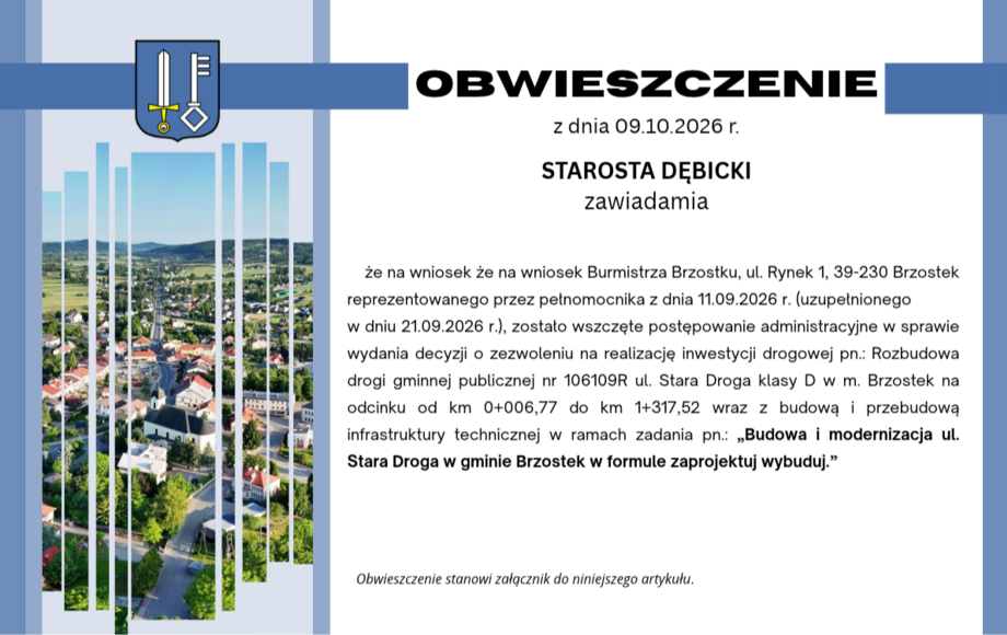 Zezwolenie na rozbudowę ulicy Stara Droga w Brzostku